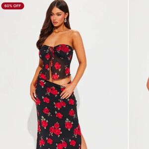 Fashion Nova Black and Red Floral Pencil Skirt